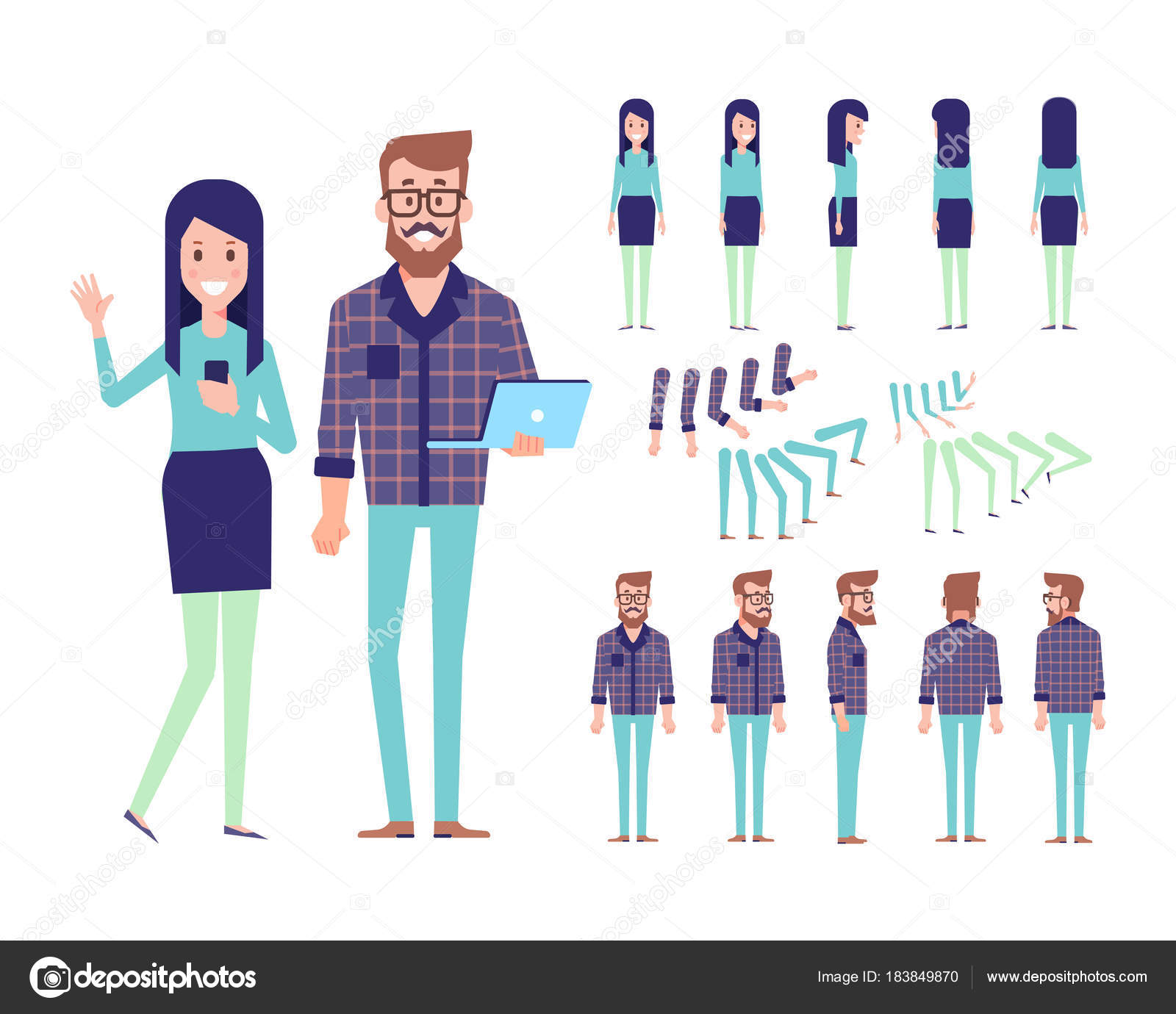 Front Side Back View Animated Characters Male Female Characters Creation  Stock Vector Image by ©Oksana_L #183849870