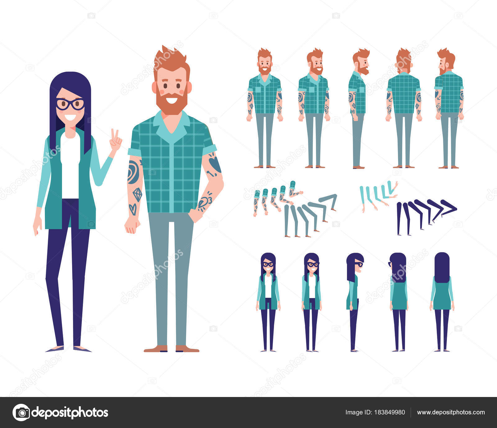Front Side Back View Animated Characters Male Female Characters Creation  Stock Vector Image by ©Oksana_L #183849980