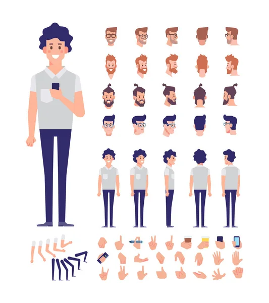 Front Side Back View Animated Character Separate Parts Body Young — Stock Vector