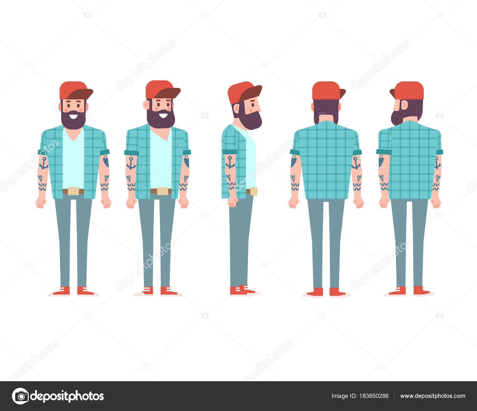 young bearded man animation front side back view character separate stock vector c oksana l 183850286 https depositphotos com 183850286 stock illustration young bearded man animation front html