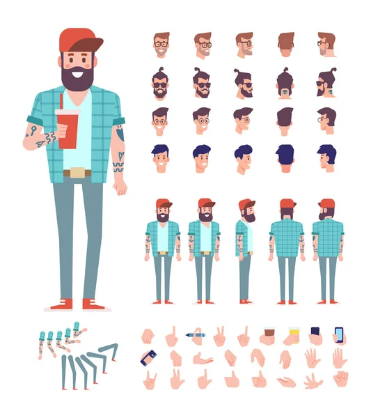Front Side Back View Animaes Characters Young Guy Creation Set — Stock Vector