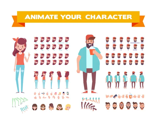 Front Side Back View Animated Characters Male Female Characters Creation — Stock Vector