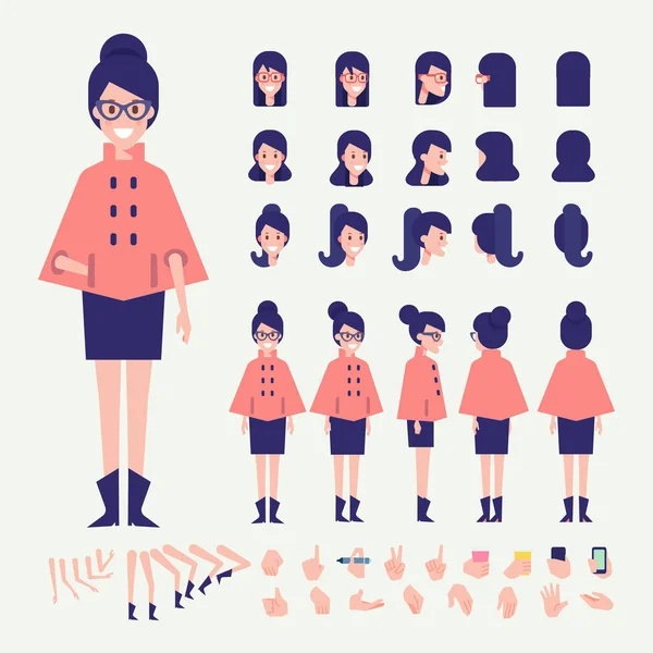 Vecteur Plat Jeune Femme Personnage Jeu Création Personnages Avec Différentes — Image vectorielle