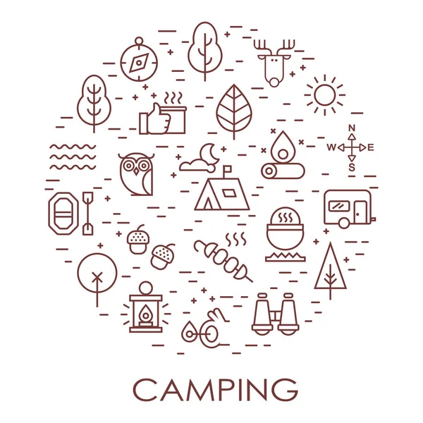 Delinear Ilustração Ícones Vetoriais Para Web Símbolos Camping Atividade Livre —  Vetores de Stock