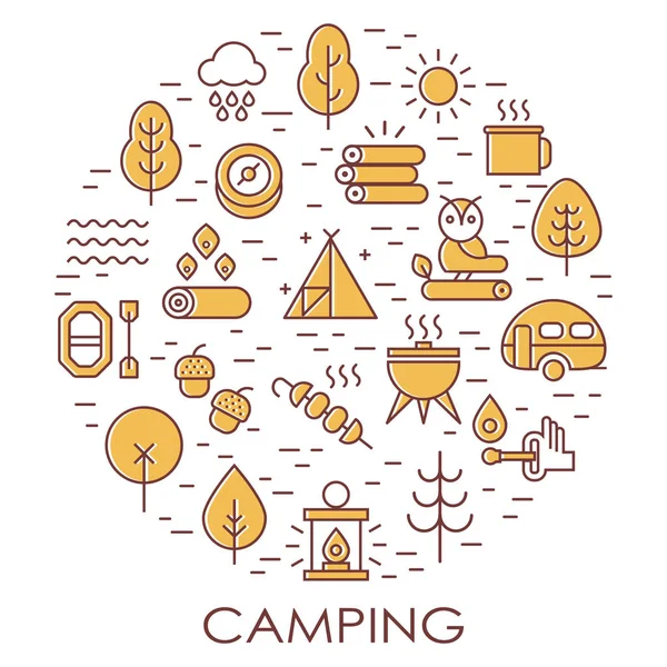 Delinear Ilustração Ícones Vetoriais Para Web Símbolos Camping Atividade Livre — Vetor de Stock