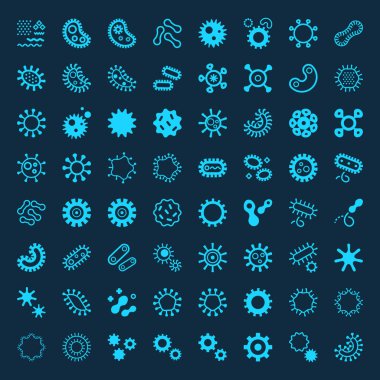 Bacteria, virus, germs icon set in thin line style. Simple Set of Bacteria Related Vector Icons for Your Design. clipart