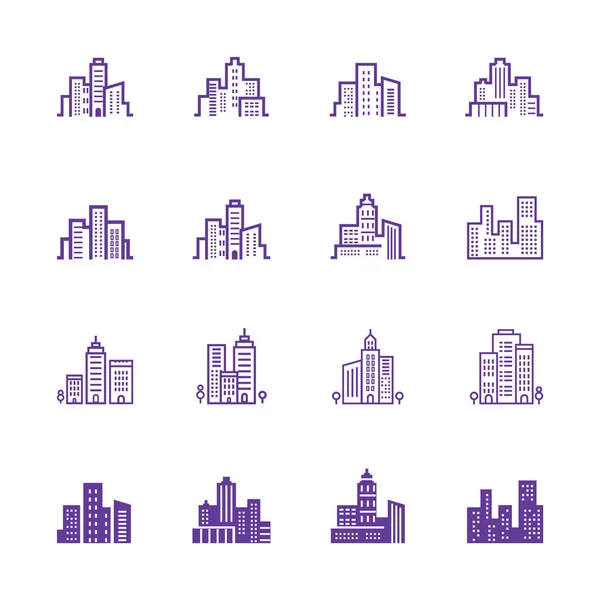 Ciudad Horizonte Paisaje Urbano Estilo Lineal Iconos Vectoriales Concepto Moderno — Vector de stock