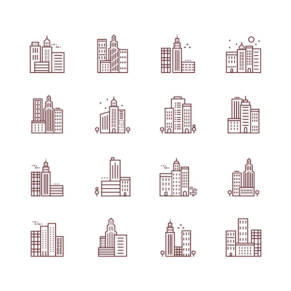 Ciudad Horizonte Paisaje Urbano Estilo Lineal Iconos Vectoriales Concepto Moderno — Vector de stock