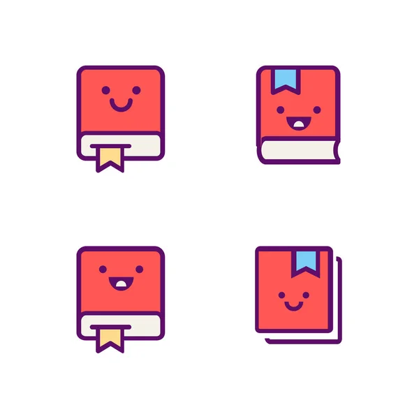 Kawaii Book Color Icon Vektorset — Stockvektor