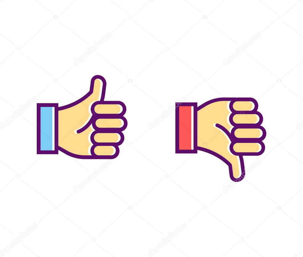 Thumps up thumps down vector color line icon