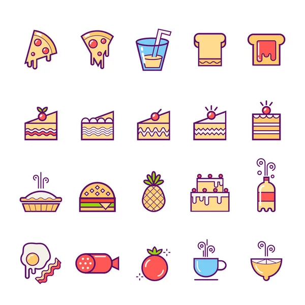 Élelmiszer Élelmiszer Vector Set Icon Pie Burger Pirítós Lekvárral Szóda — Stock Vector