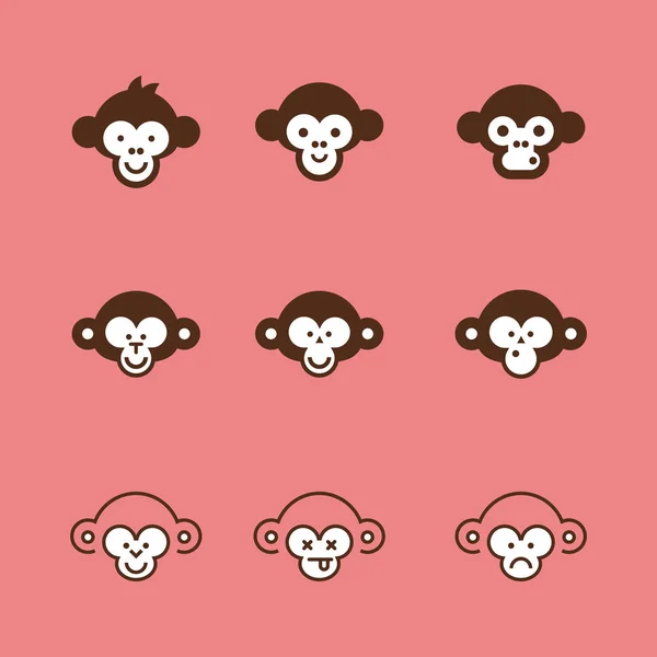 Monkey Vector Icon Set — Stock Vector