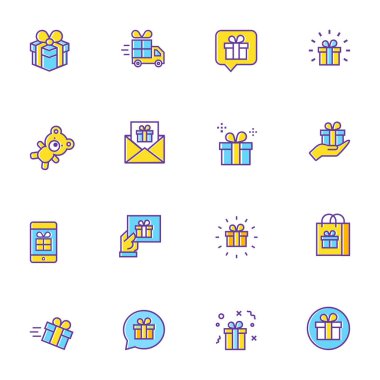 Hediyeler simgeler kümesi basit vektör. 