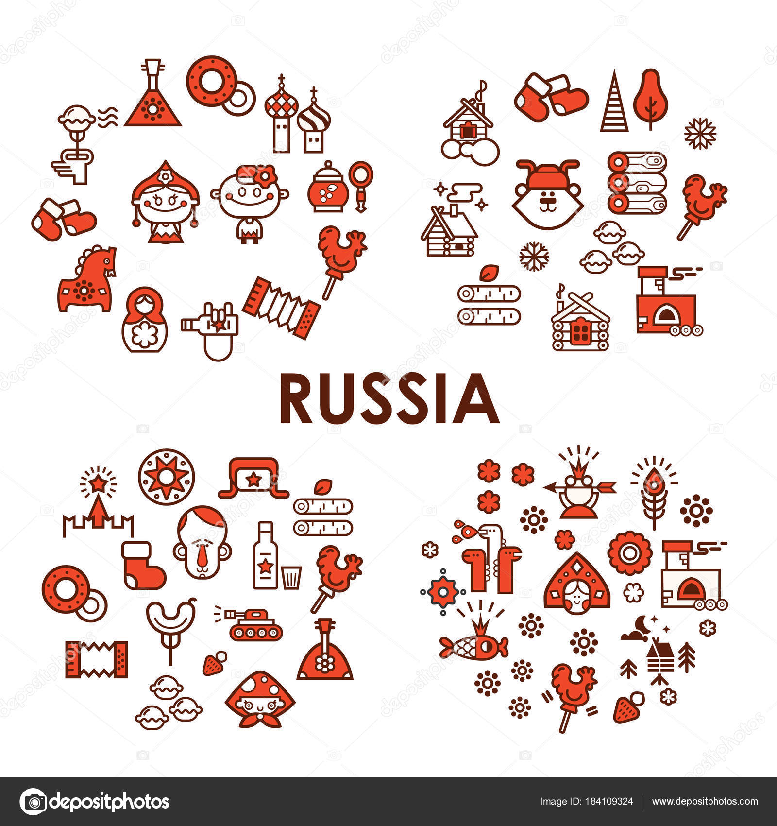 Imágenes: cultura rusa | Conjunto Iconos Vector Rusia Colección