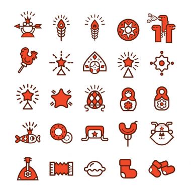 Rusya vektör Icon set. Rus kültür ve doğa vektör toplama.