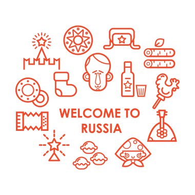 Rusya vektör Icon set. Rus kültür ve doğa vektör toplama.