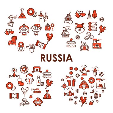 Rusya vektör Icon set. Rus kültür ve doğa vektör toplama.