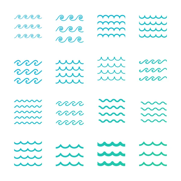 Wasser Symbol Gesetzt Vektor Illustrationset Von Gewellten Kurvigen Linien — Stockvektor