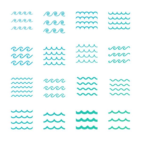 Set Iconos Agua Vector Illustrationconjunto Líneas Curvas Onduladas — Archivo Imágenes Vectoriales