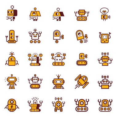 Robot simge seti karikatür. Elektromekanik karikatür makine, yalıtılmış vektör çizim.  