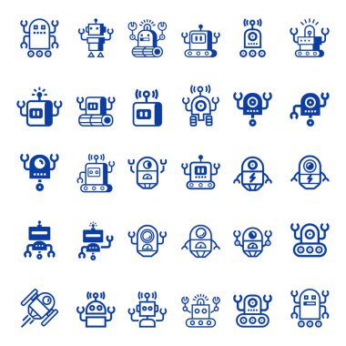 Robot simge seti karikatür. Elektromekanik karikatür makine, yalıtılmış vektör çizim.  