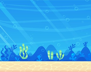 Deniz resif, bir deniz deniz alt arka plan ile. Karikatür tarzı, vektör çizim.