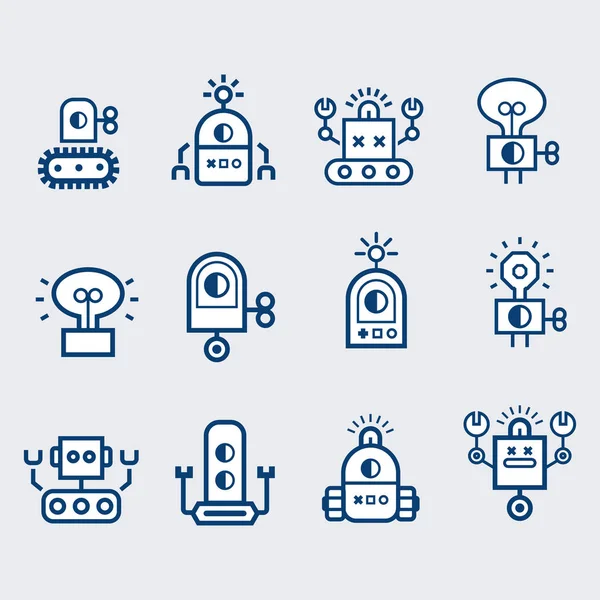 Cartoon Robot Icon Set Electromechanical Cartoon Machine Isolated Vector Illustration — Stock Vector