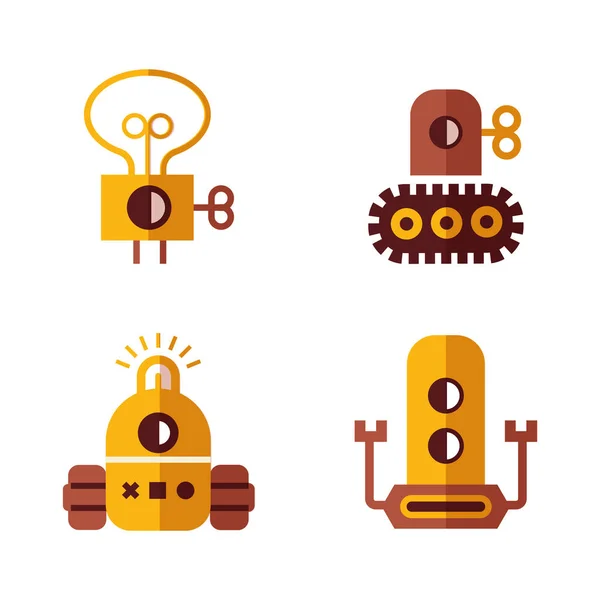 Zeichentrickroboter Set Elektromechanische Zeichentrickmaschine Isolierte Vektorillustration — Stockvektor