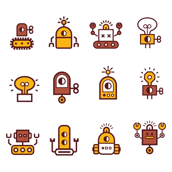 Conjunto Ícones Cartoon Robot Máquina Desenho Animado Eletromecânico Ilustração Vetorial — Vetor de Stock