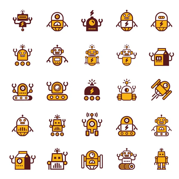 Robot simge seti karikatür. Elektromekanik karikatür makine, yalıtılmış vektör çizim.  