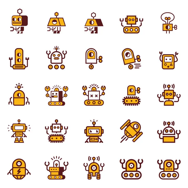 Cartoon Robot Set Icone Macchina Del Fumetto Elettromeccanica Illustrazione Vettoriale — Vettoriale Stock