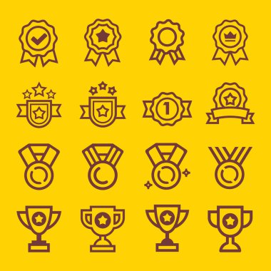 Vektör Şampiyonlar Kupası Ödülü simgeleri ayarlayın. Vektör çizim, düzenlemek kolay. Oyun simgeleri.