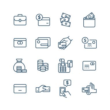 Para Icons set. Anahat sikke simge beyaz arka plan üzerinde.