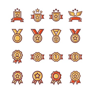 Ödüller ve ödül vektör hat Icons Set