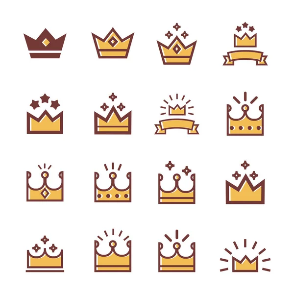 Vektor Kronen Linie Symbole Gesetzt Königtum König Monarch Souverän Königin — Stockvektor