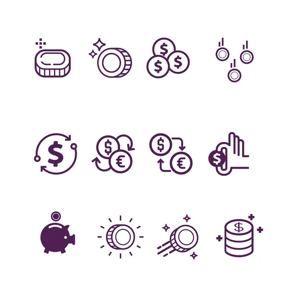 Vector Set Money Line Icons Isolated White Vector Illustration — Stock Vector