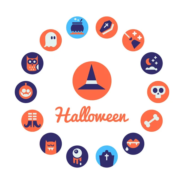Kreisrahmen Ordnen Sich Halloween Flache Symbole Vektorillustration Halloween Symbole — Stockvektor