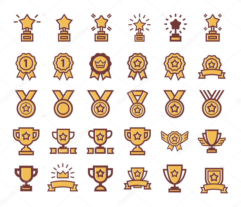 Vector set of Champions trophy award icons. Vector illustration, easy to edit. Game icons.