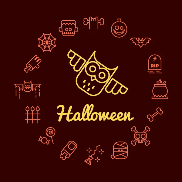 Los Iconos Halloween Line Organizan Marco Del Círculo Ilustración Vectorial — Vector de stock