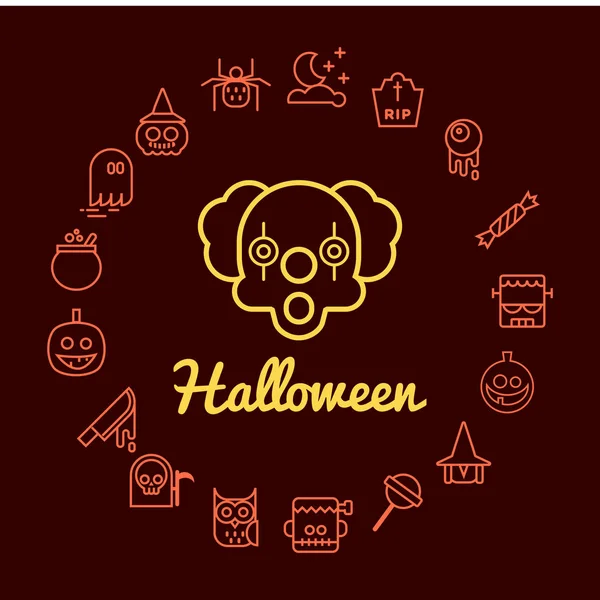 Ícones Linha Halloween Organizar Quadro Círculo Ilustração Vetorial Símbolos Halloween —  Vetores de Stock