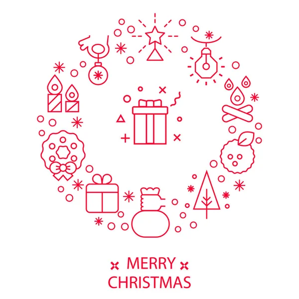 Joyeux Noël Couronne Hiver Avec Neige Décoration Père Noël Boîte — Image vectorielle