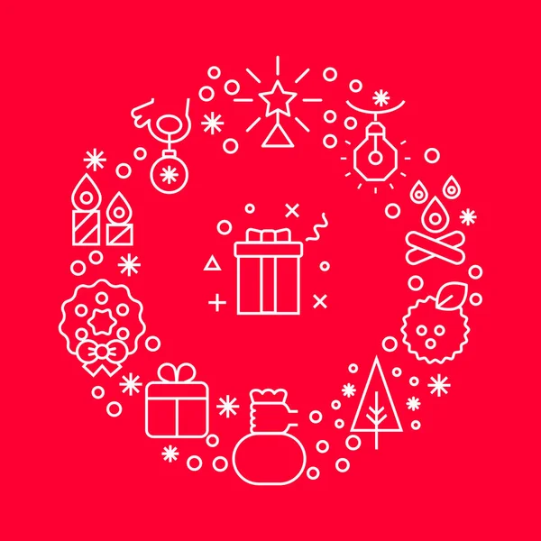Frohe Weihnachten Und Winterkranz Mit Schnee Dekoration Weihnachtsmann Geschenkbox Weihnachtszeilen — Stockvektor