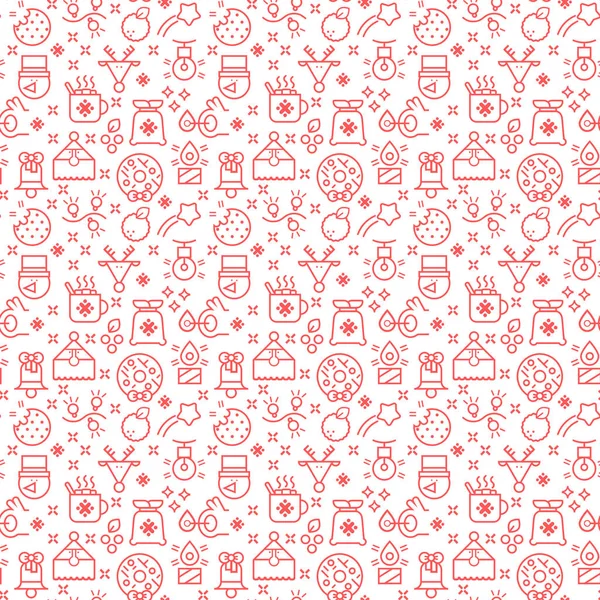 Christmas Line Icons Seamless Pattern Background Christmas New Years Greeting — 스톡 벡터