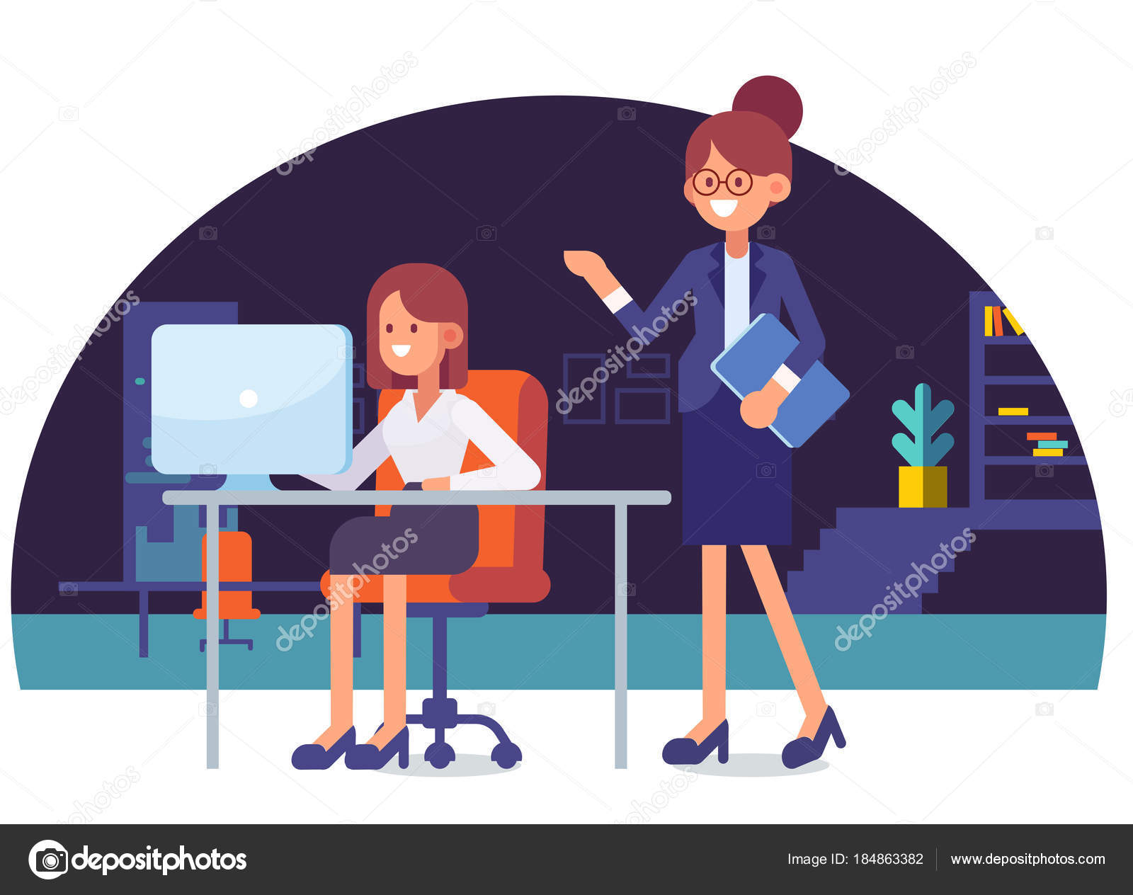 Working Office Lady Boss Female Office Worker Cartoon Style Flat Stock  Vector Image by ©Oksana_L #184863382