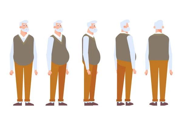 Anciano Para Animación Vista Frontal Lateral Trasera Partes Separadas Del — Archivo Imágenes Vectoriales