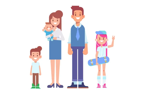 Conjunto Vetorial Personagens Estilo Plano Bom Para Animação Família Feliz — Vetor de Stock