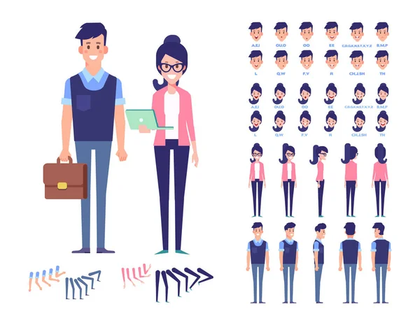 Flat Vector Character Set Animation Business People Man Woman Front — Stock Vector