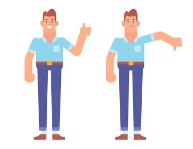 Dostum karakter ifade hangi tarihlerde ve sevmemek. Düz vektör çizim.