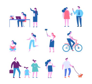 Farklı insanlar karakterler. Düz vektör çizim üzerinde beyaz izole. 