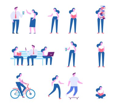 Farklı insanlar karakterler. Düz vektör çizim üzerinde beyaz izole. 